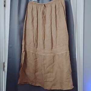 ❤️LA BOTTEGA DI BRUNELLA Tan Drawstring Linen Maxi Side Slit Skirt Size Large